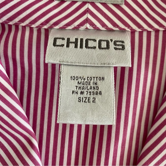 CHICO Blouse Button up shirt Size 2 Stripped Pink white - Picture 5 of 15